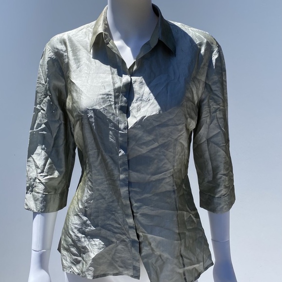 Short-Sleeve Silk Button Up Blouse - Picture 1 of 3
